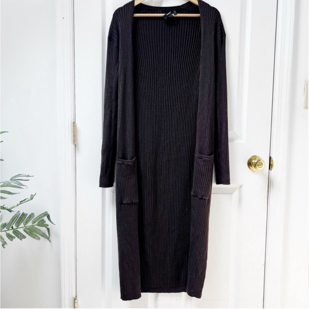Theory Ribbed Maxi Noble Cardigan in Brown
